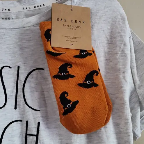 Rae Dunn  Halloween Basic Witch Gray Tee Shirt Sock Set Size Medium