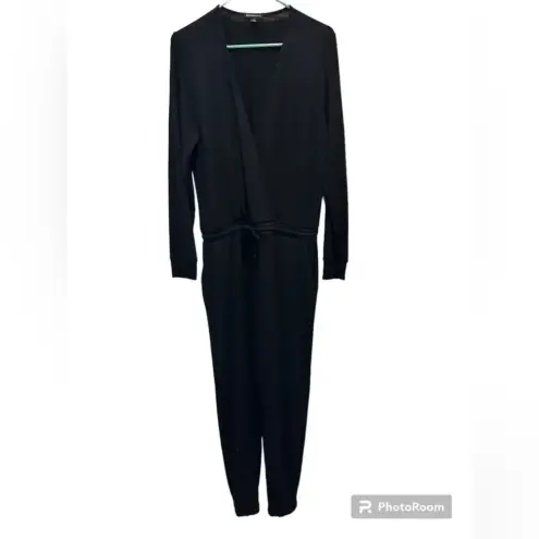 Beyond Yoga Black Overlapping Long Sleeve Fleece Jumpsuit Large