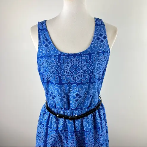Elle Blue Lace Sleeveless Dress with Black Belt, Women's Size Medium