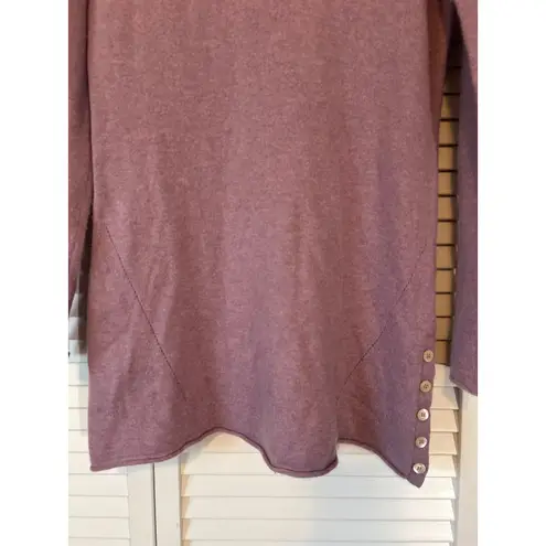 Poetry Cashmere Cowl Neck Tunic Sweater Lilac Button Accent Rolled Hem