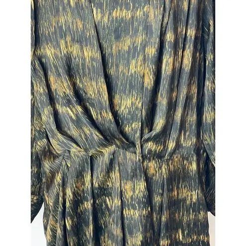 Isabel Marant Black And Gold Long Sleeve Pleated Draped Mini Dress Size M