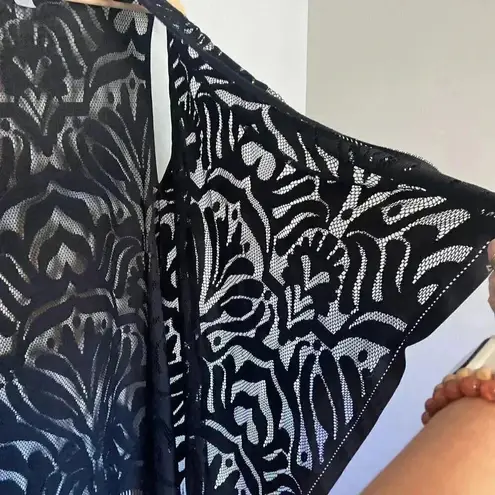 Moss Rose Black Mesh Boho Tassel Kimono One Size Fringe Western Whimsigoth Maxi