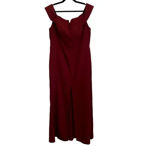 NWT Dessy Collection Off The Shoulder Notch Trumpet Gown in Burgundy 3038 Red Size 18