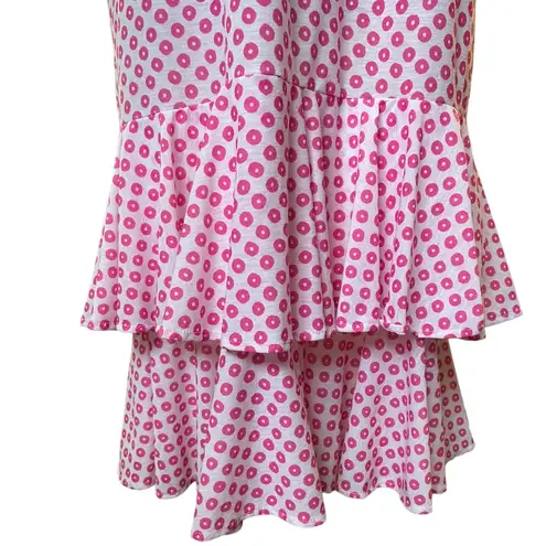 Vintage 80s Barbie Preppy Party Hot Pink White Circle Layered Ruffle Midi Dress Size M