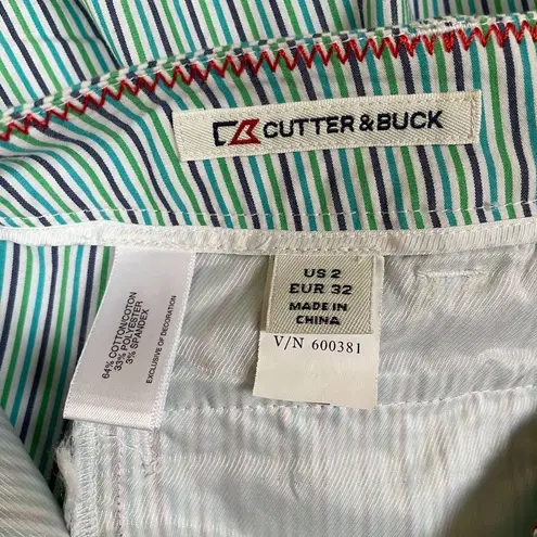 Cutter and Buck Golf Shorts Womens 2 Green Purple Blue White Stripe Cotton Blend - Image 6