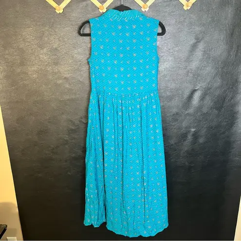 Avaasa Turquoise Button Front Midi Dress Size Small Blue