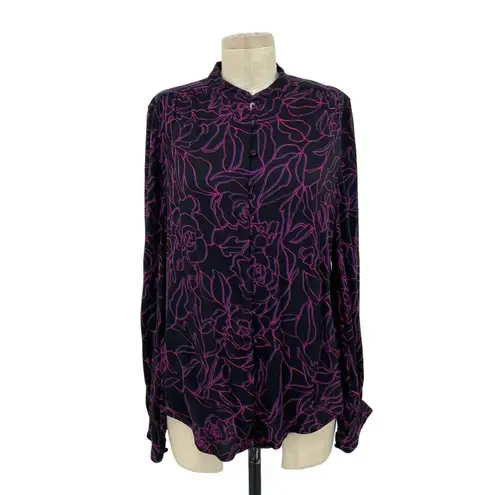 Equipment Cornelia Top True Black / Amaranth Pink Squiggle Floral Size Small