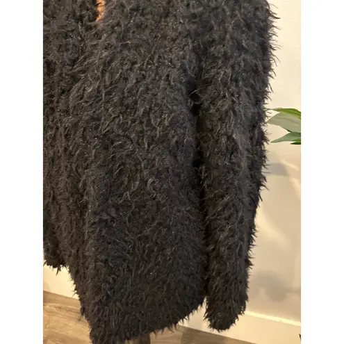 Ambiance Outerwear Shaggy Faux Fur Teddy Coat Cardigan Black Size L Size L