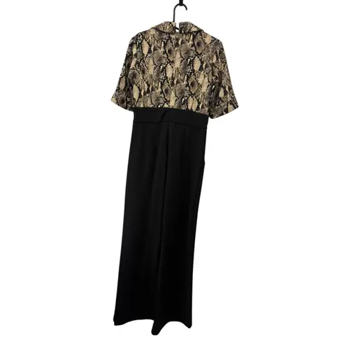 Shelby & Palmer Snake Print Capelet Jumpsuit Black Gold Wide Leg Size 4