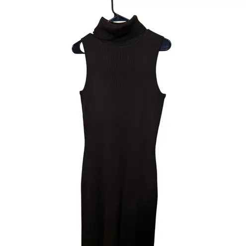 Vintage METROSTYLE Dark Brown Ribbed Sleeveless Turtleneck Maxi Sweater Dress M Size M