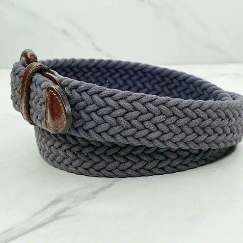 Vintage Blue  Braided Woven Belt with Brown Genuine Leather Trim Size Small S