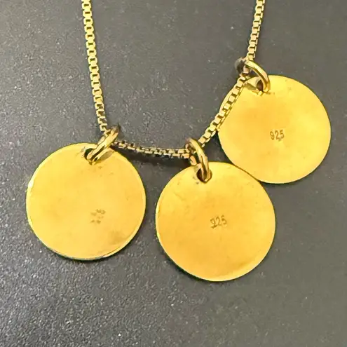 925 Gold Over Silver Vermeil Round Disc Initials 'H' ‘M’ & ‘L’ 18” Necklace 4g.