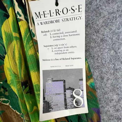 Melrose Vintage 80s Pants 8 Green Tropical Floral Wide Leg Crop Smocked Retro