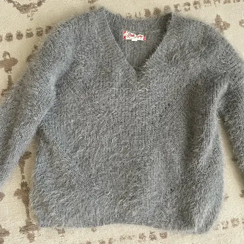 Pink Rose  Gray Fuzzy Sweater