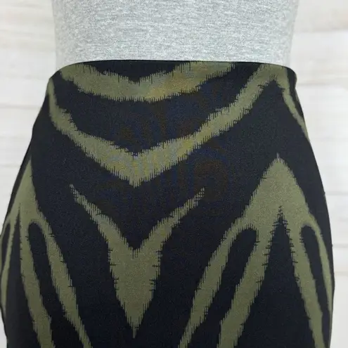 New York & Company Zebra Animal Print Midi Pencil Skirt Green Black Size 0