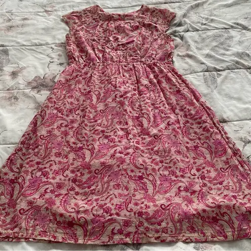 Allison Brittney floral pink beige Barbiecore high waist cotton dress, size M