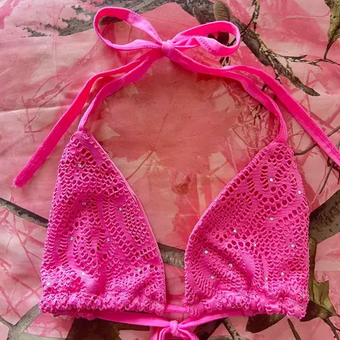 Y2K hot pink sparkly triangle bikini top