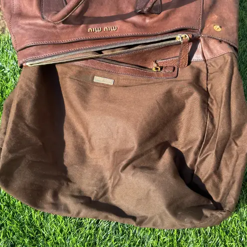 Miu Miu brown leather shoulder Vintage Double Zipper Women’s bag