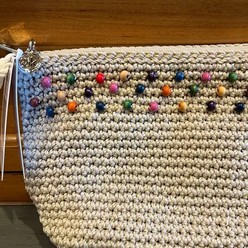 The Sak NWT Beaded Essential Medium Pouch Cosmetic Bag - Ecru Multi Beads