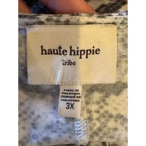 Haute Hippie Dress Women 3X Gray Snakeskin Jersey Tribe Maya V Neck Maxi Jungle