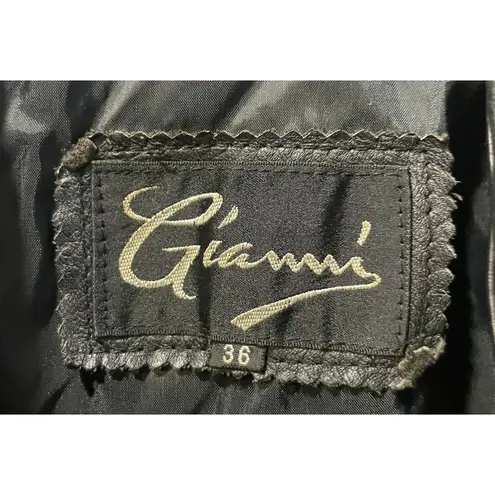 Vintage Gianni Women's 70's Black Italian Leather Mid Length Jacket Small / 36