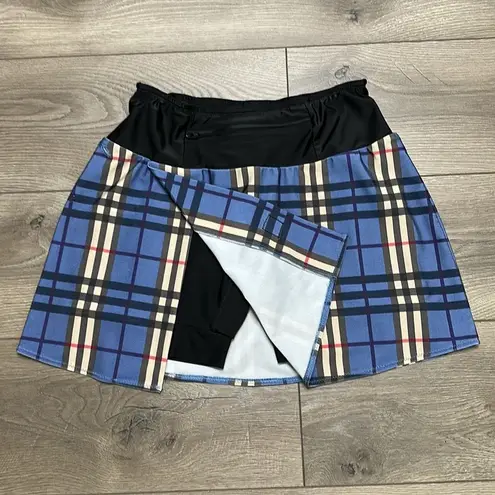 SparkleSkirts 15” High Rise Blue Plaid Running Tennis Skirt Skort Size Medium