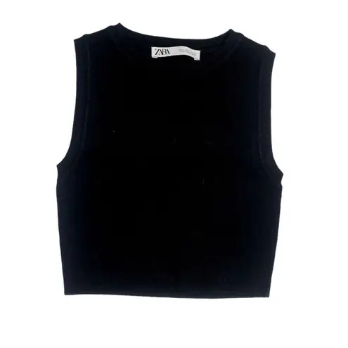 ZARA  Casual Ribbed Sleeveless Knit Crop Top Crew Neck 90s y2k S Black #3137