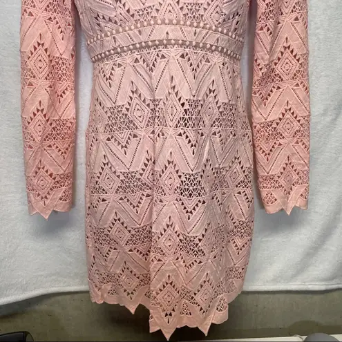 Stylestalker Elora Light Pink Lace Long Sleeve Open Back Mini Dress Size M
