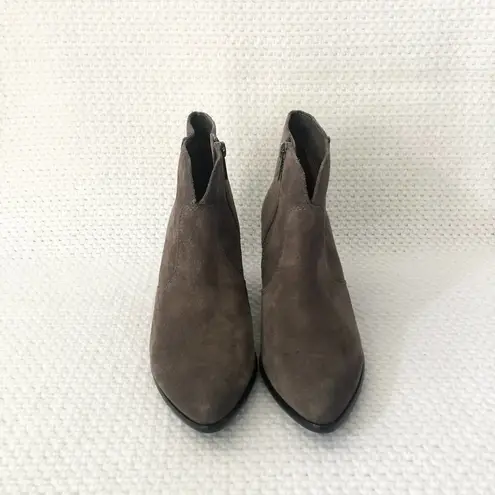 Frye  JENNIFER Brown Grey Suede Pointed Stacked Heel Dress Ankle Boots 6