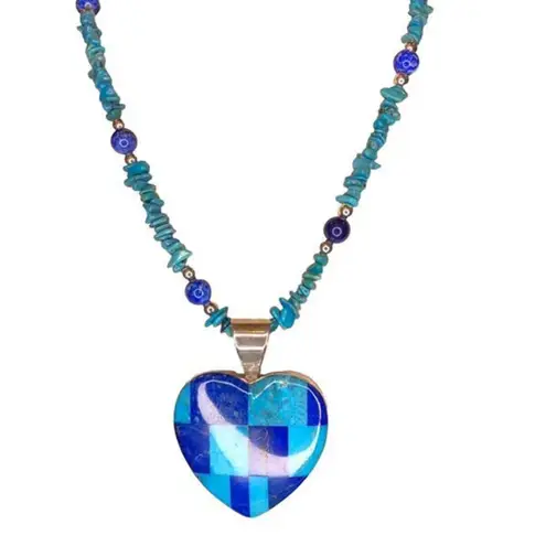 JAY KING DTR Turquoise Lapis Mosaic Inlay Heart Pendant Turquoise Lapis Necklace Blue