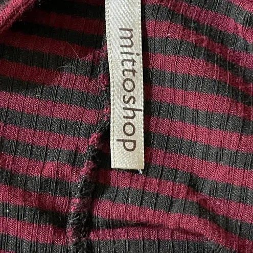 Mittoshop Maroon and Black Stripe Long Sleeve Ribbed Tunic Top Size L Large