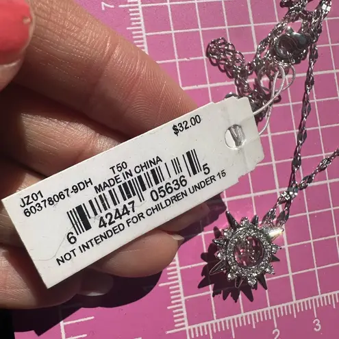 Anne Klein  sterling steel silver star necklace crystal diamond paved shaking eye