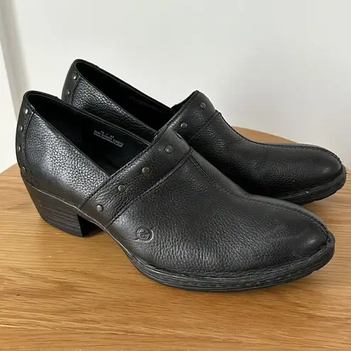 BORN Black Leather Slip On Studded Clogs Comfort WOMEN'S 10 US 42EU Clog Heel
