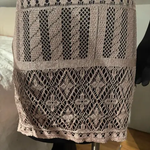 Vintage Y2K Monster Girl Crochet Beige Square Neckline Mini Dress size S Tan