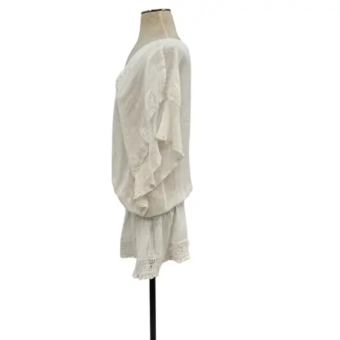 Sunday Saint Tropez Coverup Dress Linen Dolman Sleeve Smocked Cream One Size White Size undefined
