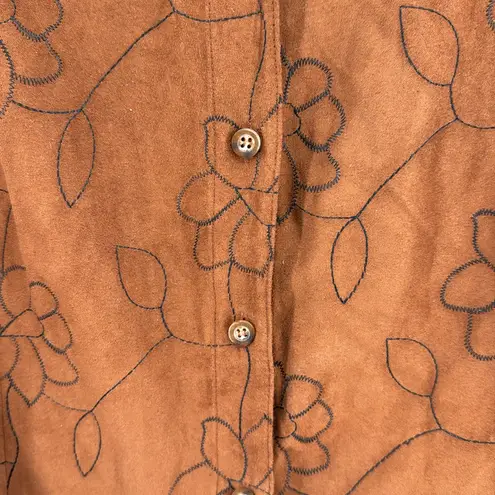 Sag Harbor  Brown Floral Button front shirt jacket 1X faux suede eyelet plus fall