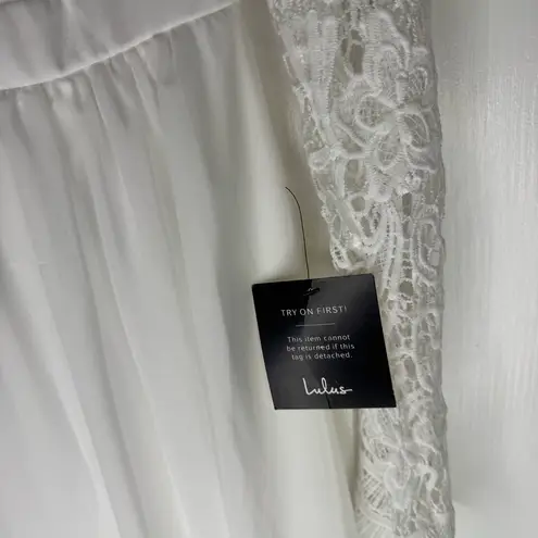 Lulus Awaken My Love White Long Sleeve Lace Maxi Dress size large new with tags