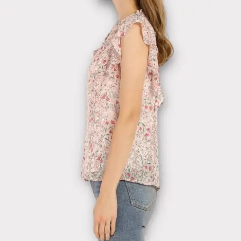 Allegra K New Women's Ruffle Tops Casual V Neck Floral Blouse Pink X-Small