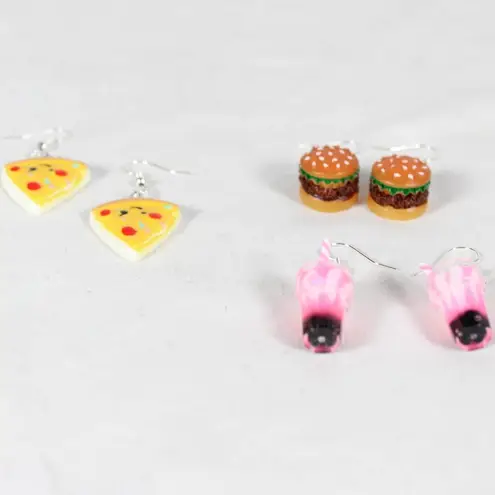 Handmade Snack Attack Earring Set – Acrylic Earrings – Milkshake, Burger & Pizza