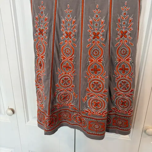 INC International Concepts Tan And Orange Embroidered/Beaded Dress Size Medium