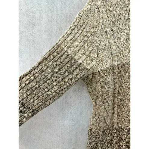 Jeanne pierre Jean Pierre Size Large Sweater Cable Knit Turtle Neck Long Line Cream Brown