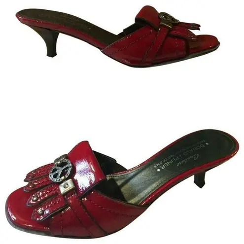 Donald Pliner Red Patent Leather Slide Shoe New Rhinestone Peace Sign NWT $275 Size 6
