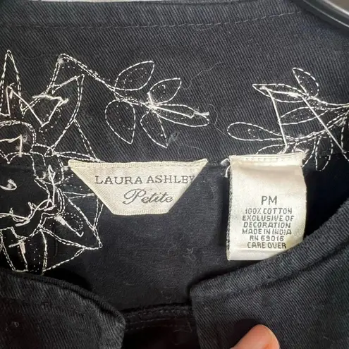 Laura Ashley Black Embellished Jeweled Embroidered Open Front Jacket Sz PM