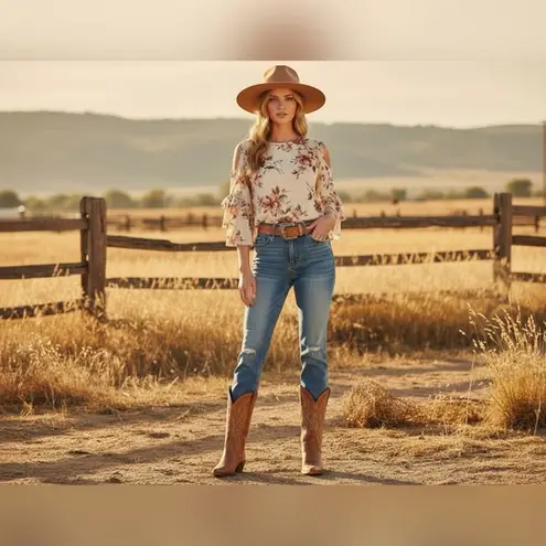 Floral Ruffle Sleeve Top Size M