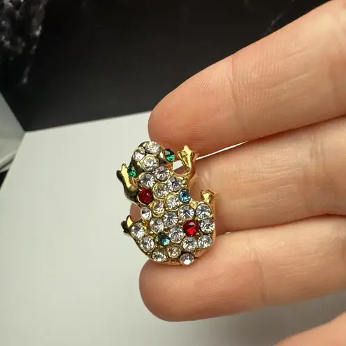 Multi Color Rhinestone Frog Tack Lapel Pin & Brooch Lot Of 2 Gold Tone