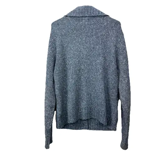 LL Bean Blue Gray Cable Marled Collar Button Wool Blend Cardigan Sweater MEDIUM