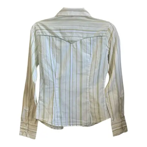 Heart Moon Star Women’s Button Up Shirt Cowboy Stripe Top size S Green