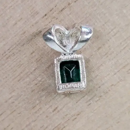 VTG Roman Rhinestone Heart Pendant Emerald Green Cut Stone Silver Tone Jewelry