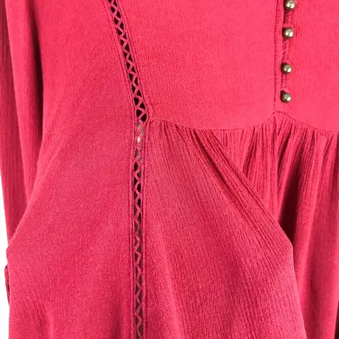 PPLA Xander Peasant Blouse Bell Sleeve Women's Size Medium Red Bohemian