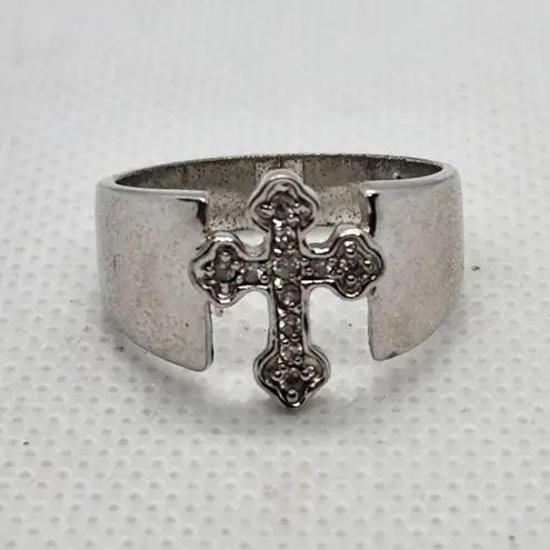 Premier Designs Devotion Silver Tone Crystal Cross Ring